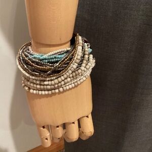 Beaded and wood bracelet, Suzie Blue, Handmade